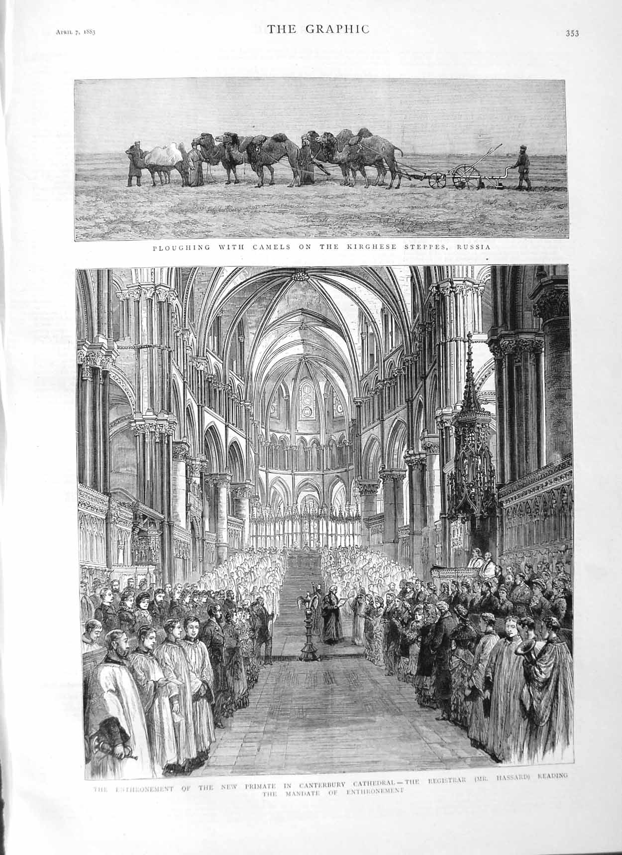 Old Antique Print 1883 Primate Canterbury Cathedral Hassard Camels Russia 19th
