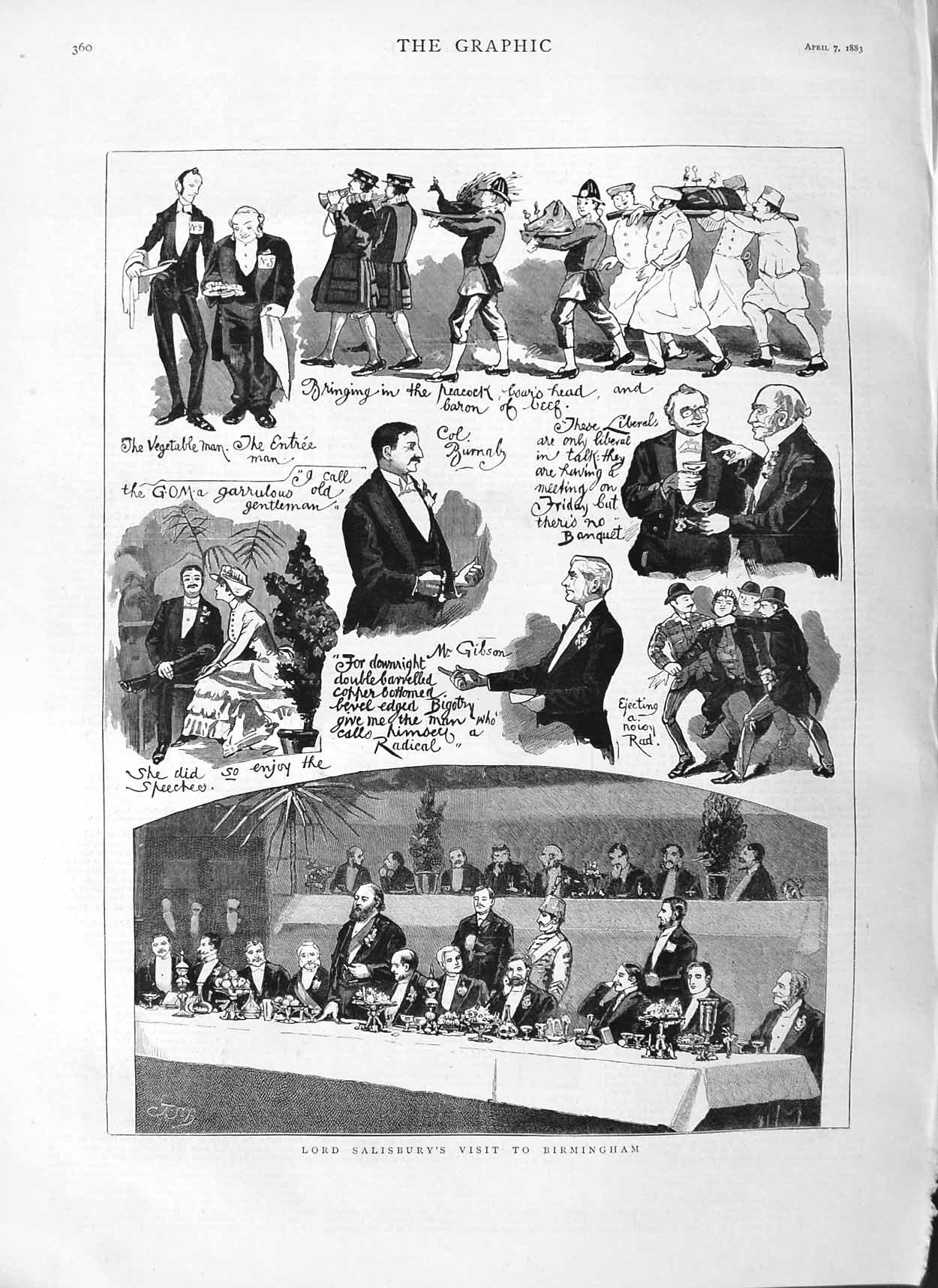 Old Antique Print 1883 Scene Lord Salisbury Birmingham Men Meeting Gibson 19th