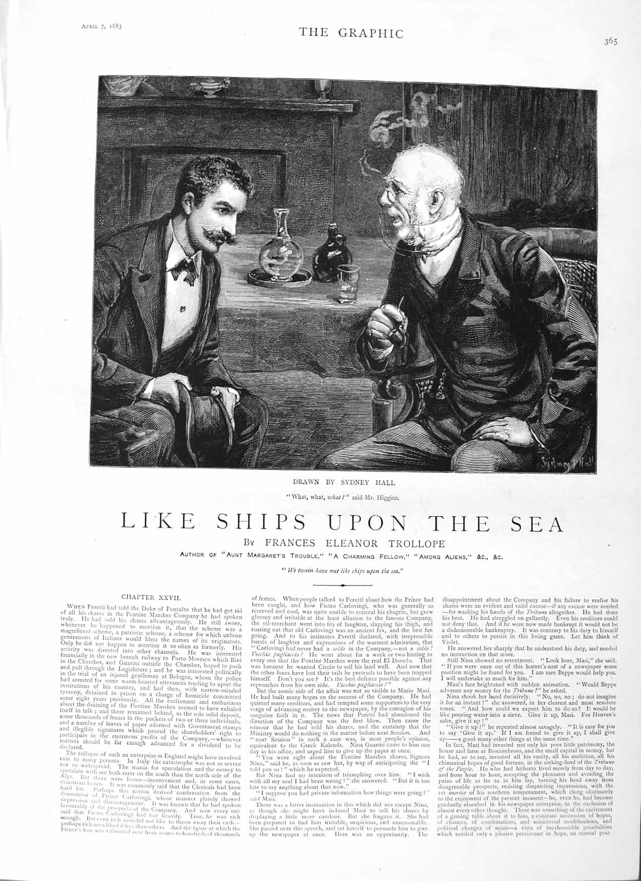 Old Print Ref.327 1883 Illustration Story Like Ships Upon Sea Sydney Hall