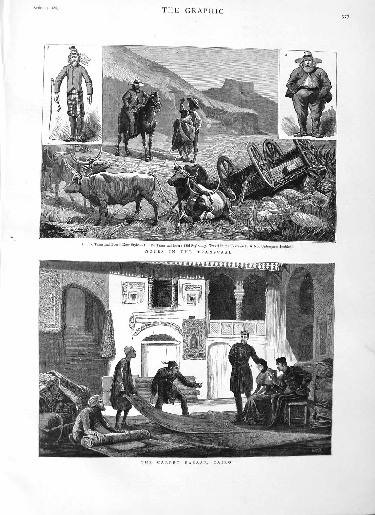Old Antique Print 1883 Carpet Bazaar Cairo Egypt Transvaal Boer Fine Art 19th