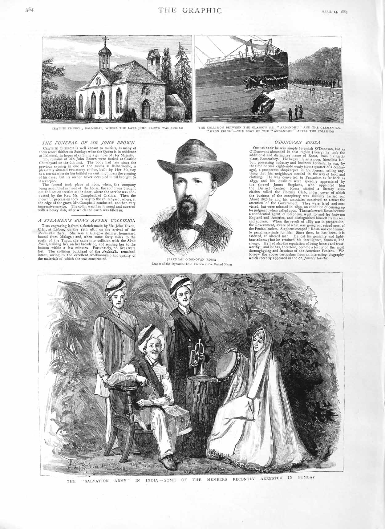 Old Antique Print 1883 Salvation Army India Rossa Crathie Church Balmoral 19th