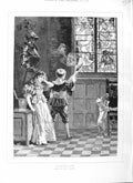 Old Antique Print 1883 Percy Maquoid Art Children Playing Gun Dog Knight 19th
