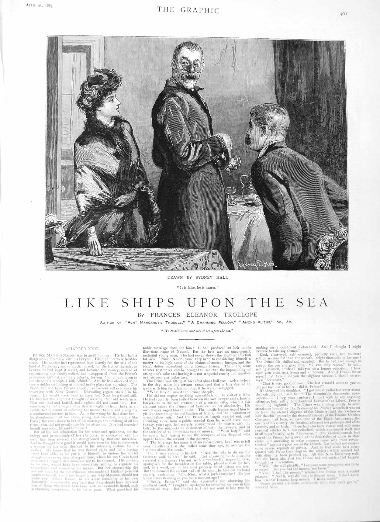 Old Print Ref.325 1883 Illustration Story Like Ships Upon Sea Sydney Hall