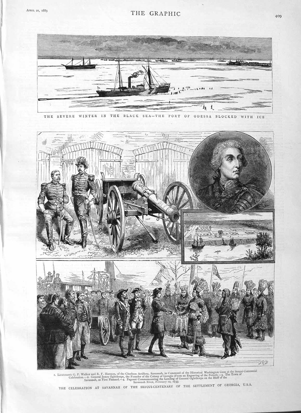 Original Old Antique Print 1883 Celebration Savannah Georgia Port Odessa Bl 19th