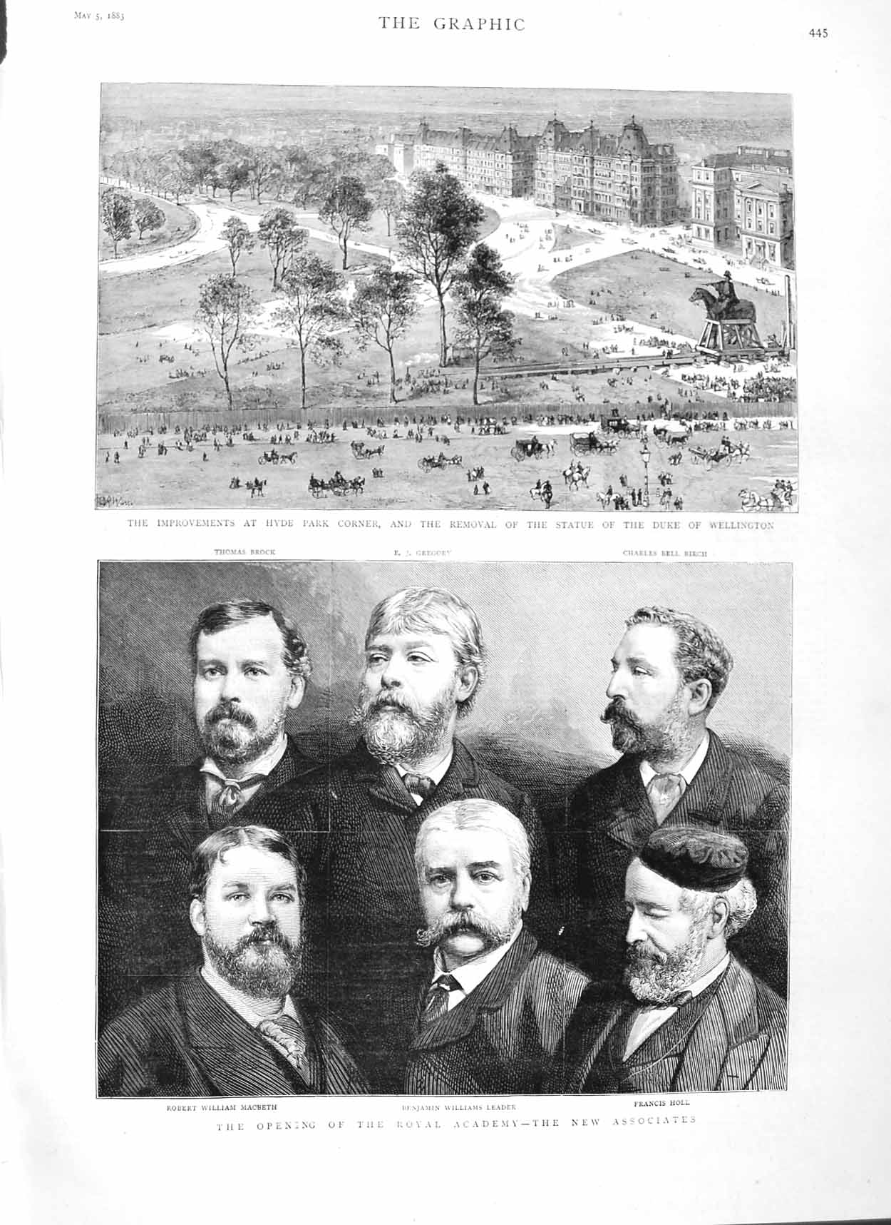 Original Old Antique Print 1883 Hyde Park Duke Wellington Leader Royal Acad 19th