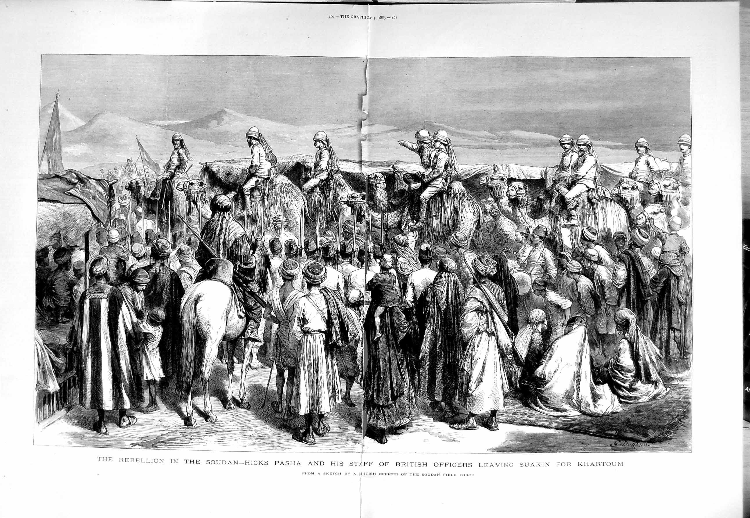 Original Old Antique Print 1883 War Soudan Hicks Pasha British Officers Suakin