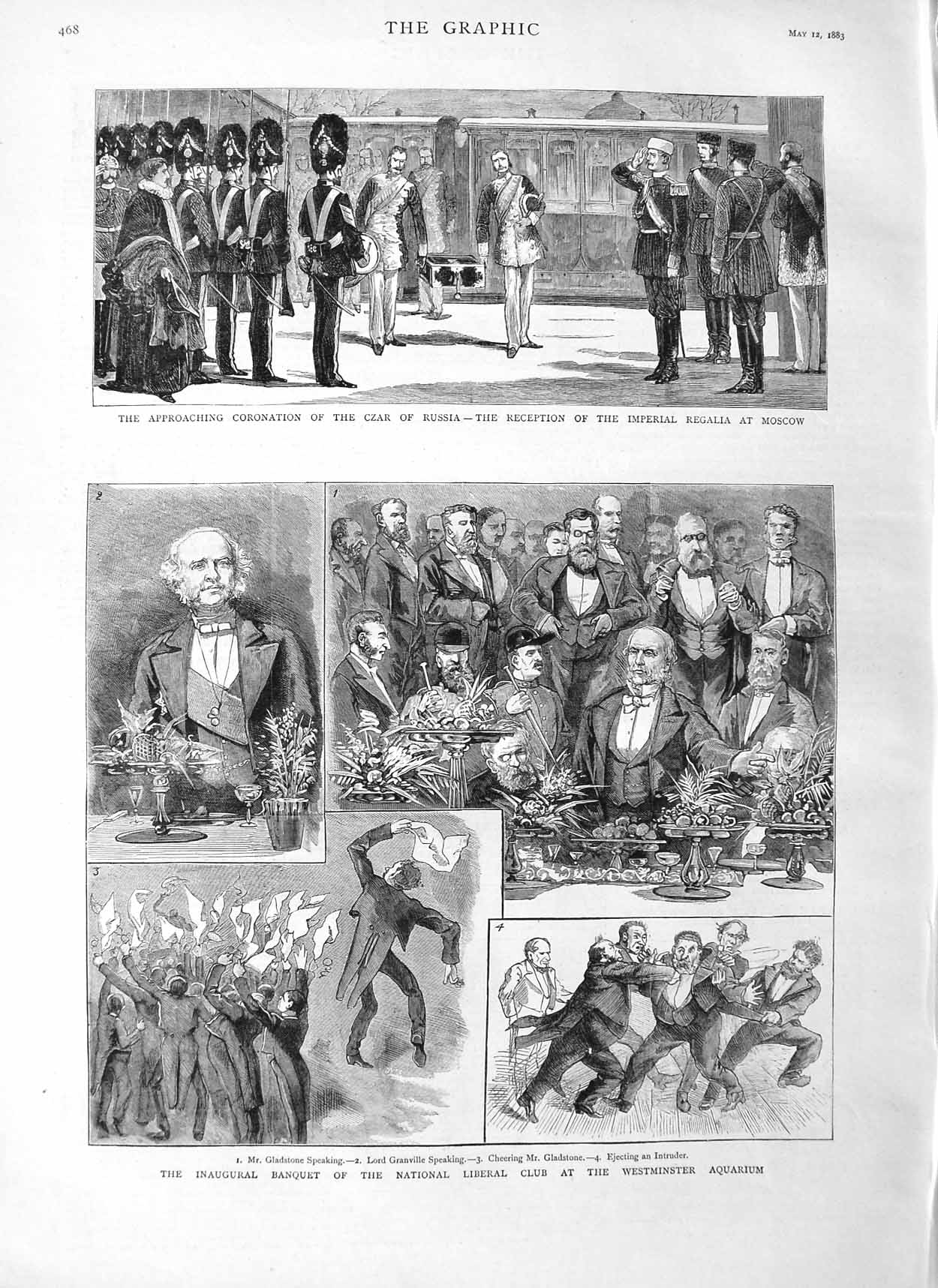 Original Old Antique Print 1883 Moscow Czar Russia Liberal Westminster Aquarium