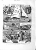 Original Old Antique Print 1883 Fisheries Exhibition Kensington Boats Curragh