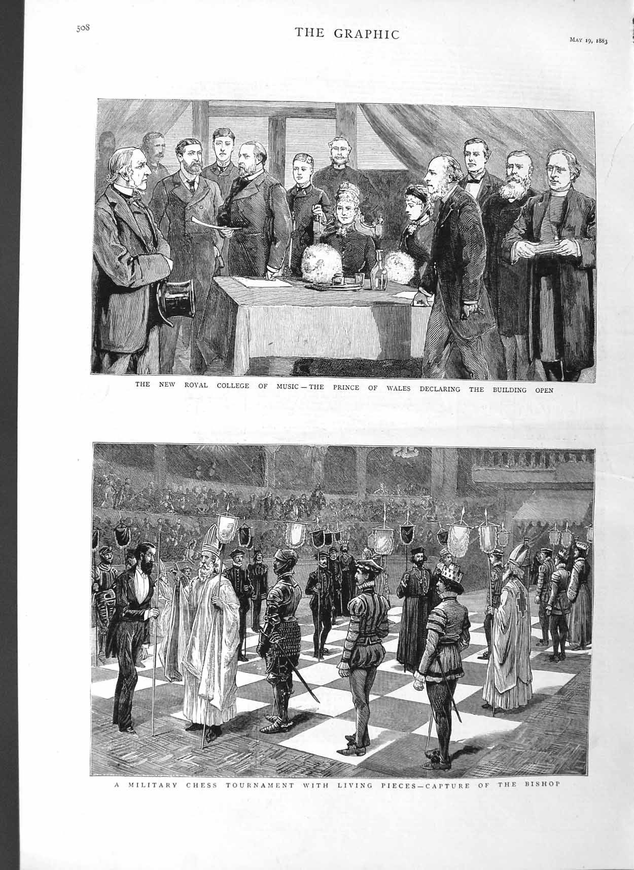 Original Old Antique Print 1883 Royal College Music Prince Wales Militar 19th