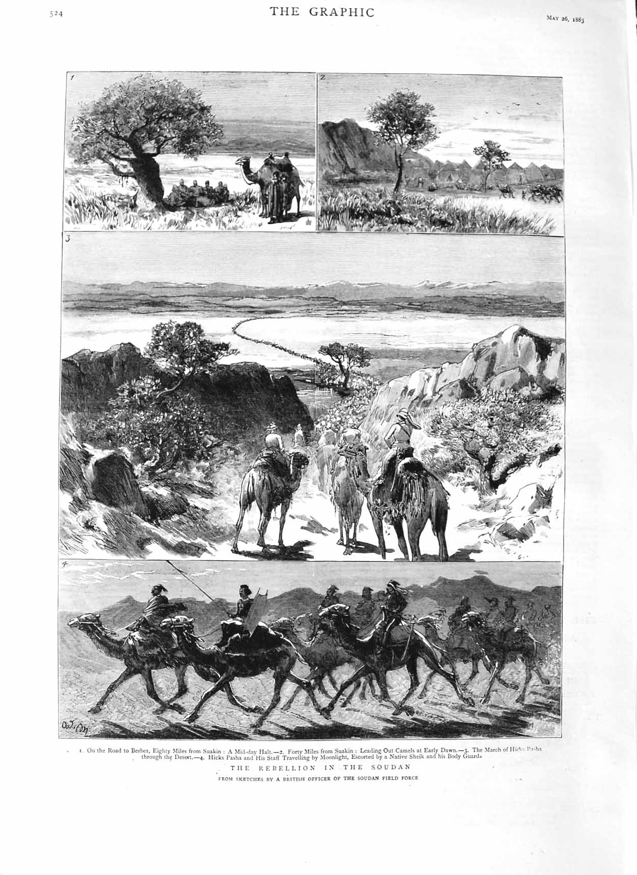 Original Old Antique Print 1883 Rebellion Soudan Field Force Siers Camel War