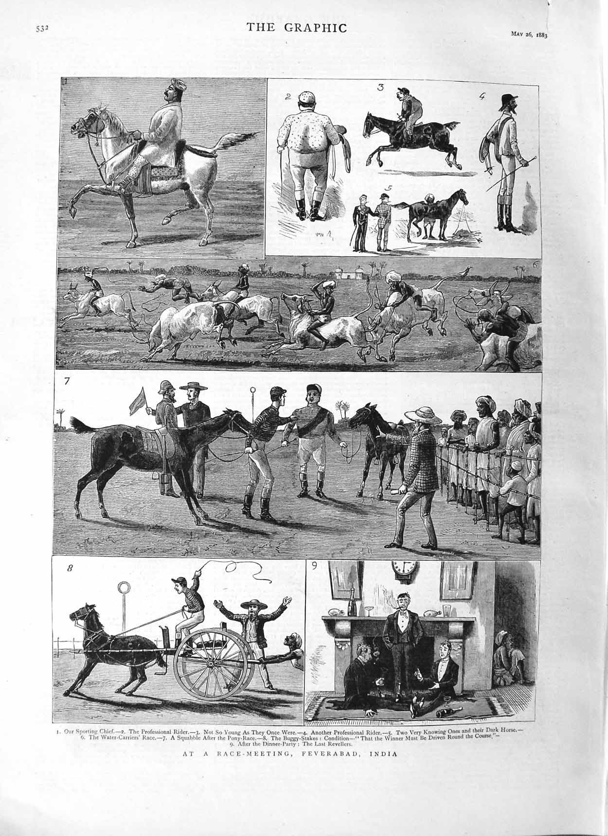 Old Antique Print 1883 Horse Race Meeting Feverabad India Sport Fine Art 19th