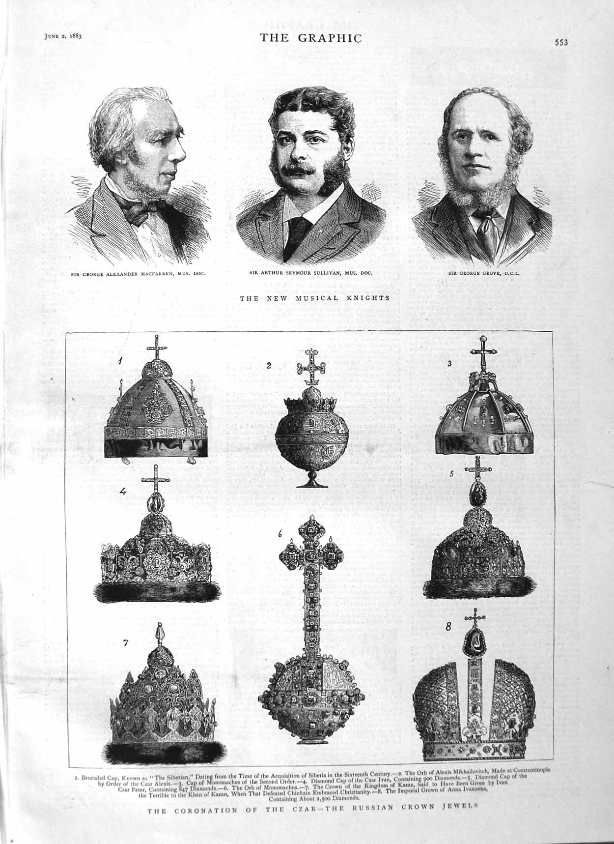 Original Old Antique Print 1883 Coronation Czar Russian Crown Jewels Musica 19th