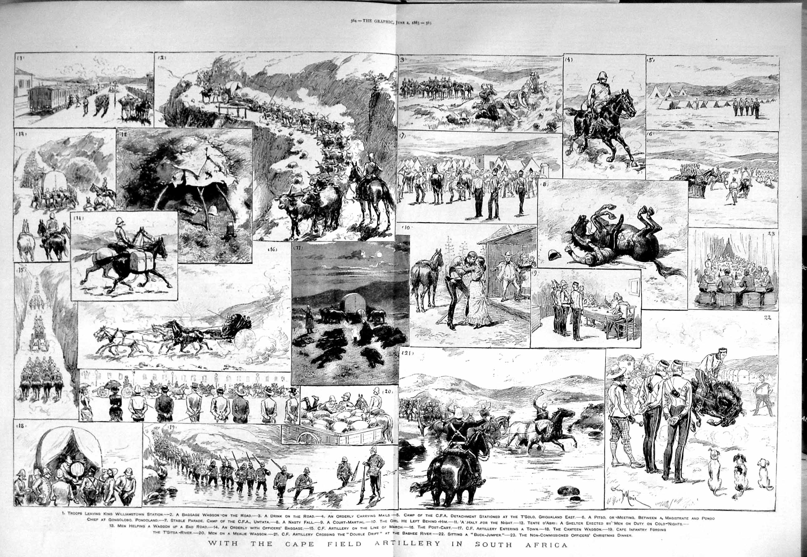 Original Old Antique Print 1883 Cape Field Artillery South Africa Siers War