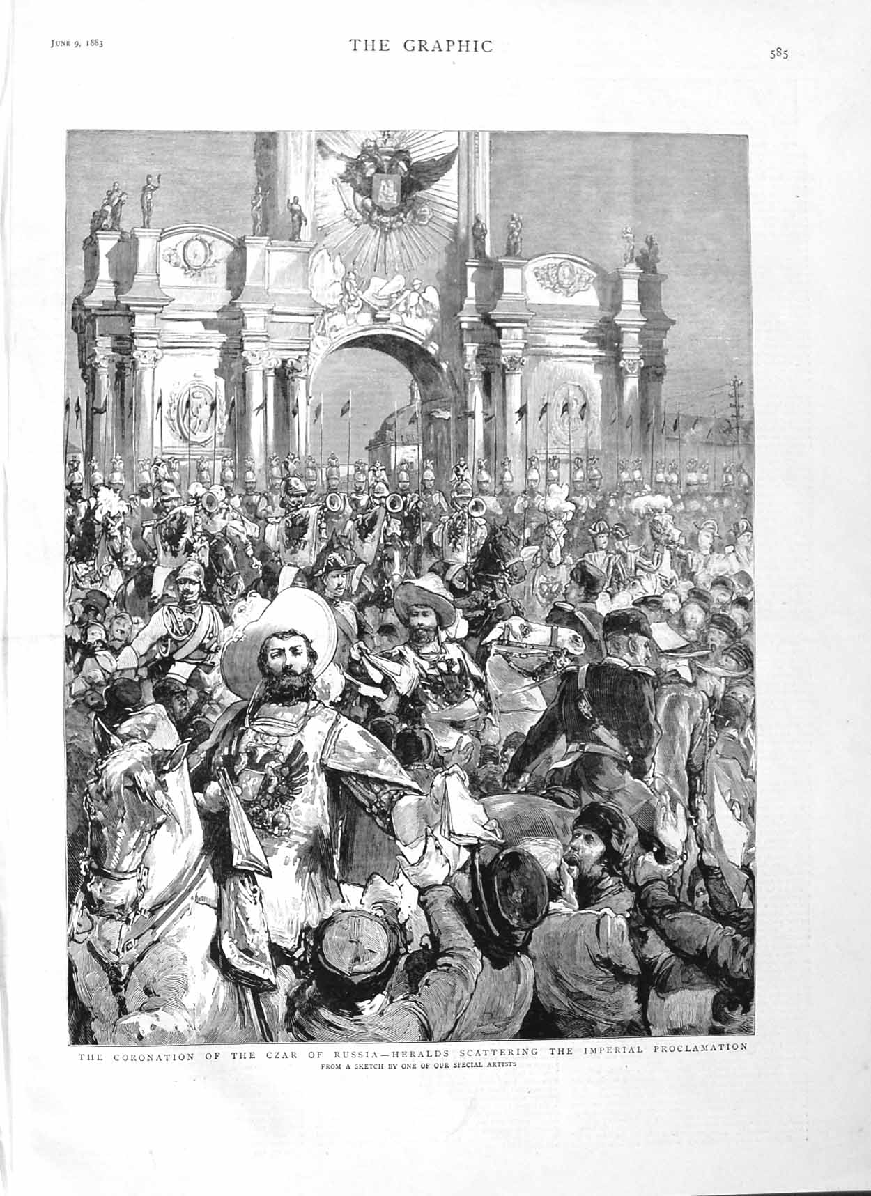 Old Antique Print 1883 Coronation Czar Russia Heralds Proclamation Horses 19th
