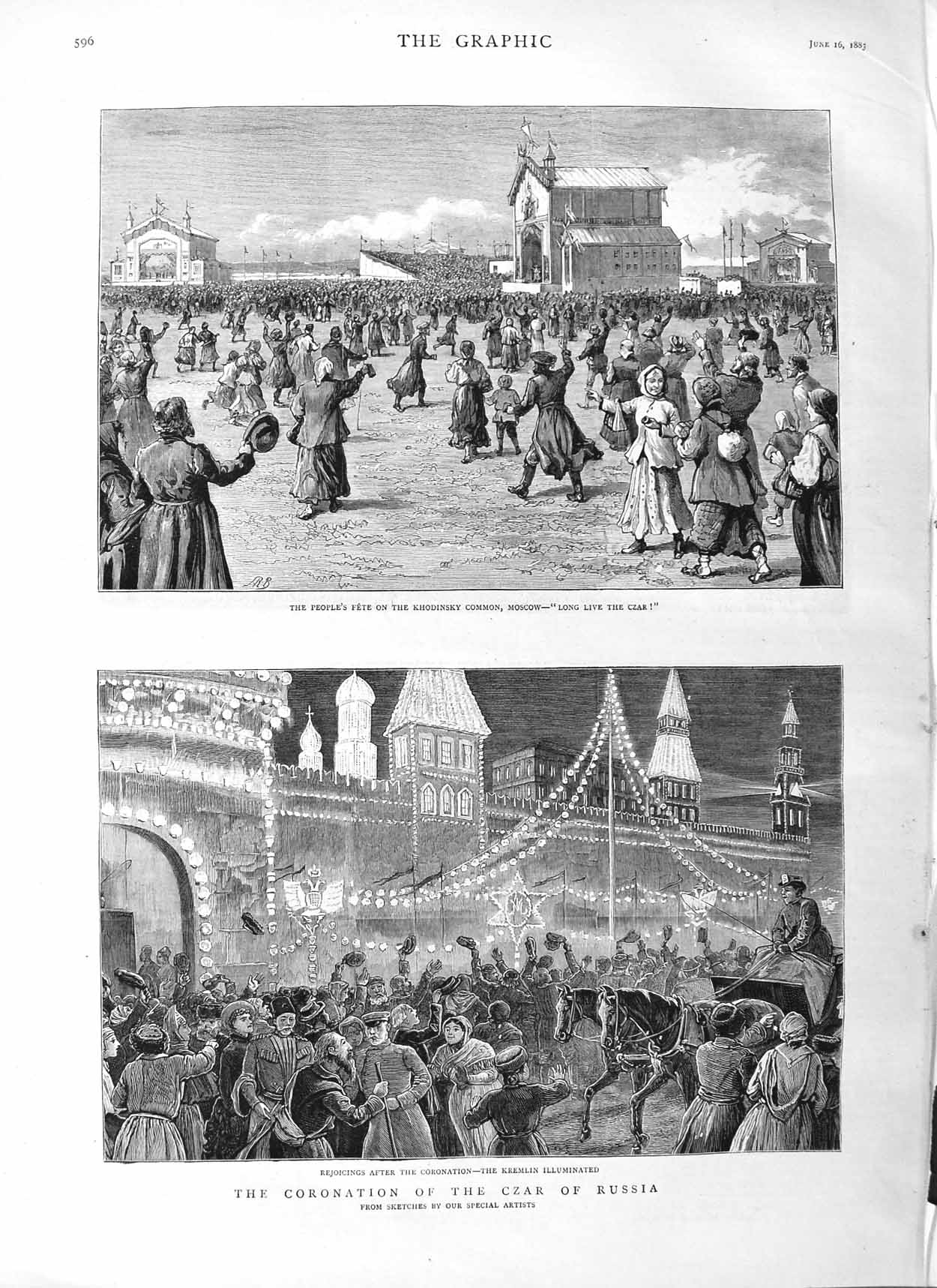 Original Old Antique Print 1883 Coronation Czar Russia Kremlin Khodinsky 19th
