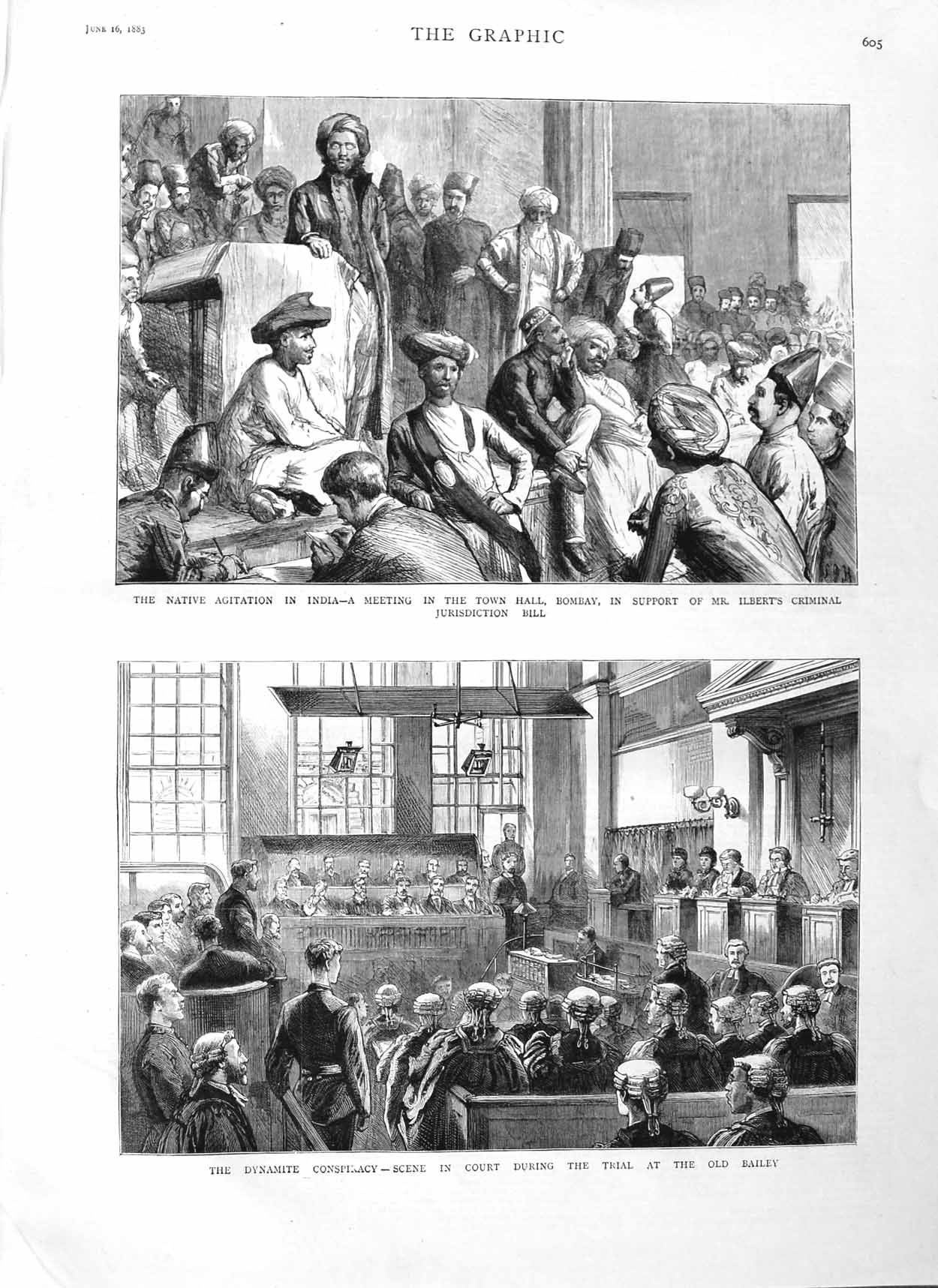 Original Old Antique Print 1883 Dynamite Court Bailey Bombay India Ilbert C 19th