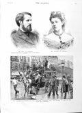 Original Old Antique Print 1883 Earl Aberdeen Countess Paris Conscripts Horse