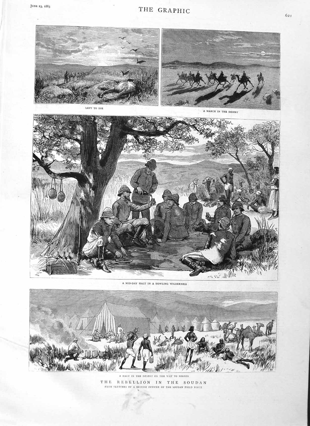Original Old Antique Print 1883 Soudan Desert Berber Siers War Field Force 19th