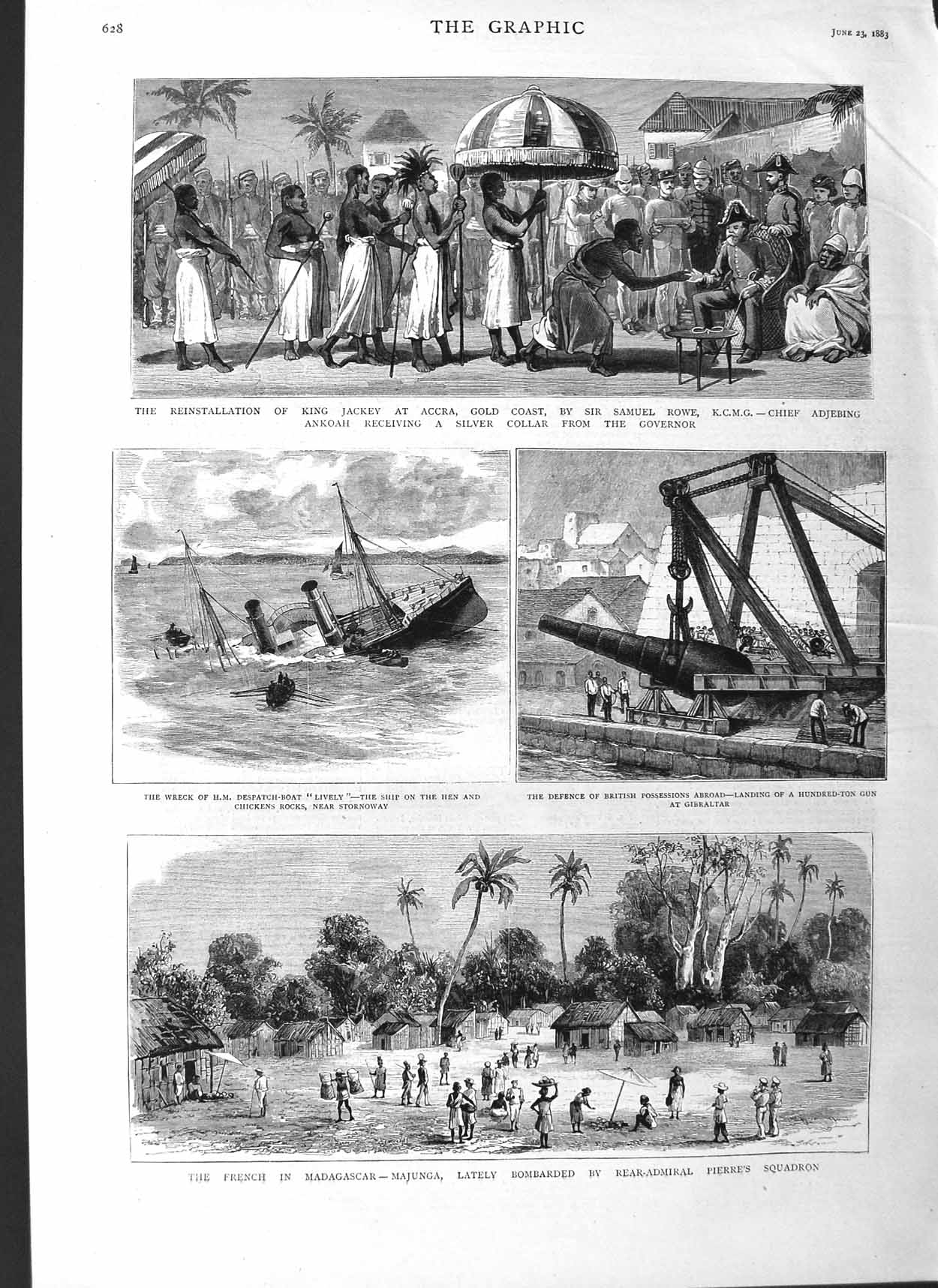 Original Old Antique Print 1883 Madagascar Majunga King Jackey Accra Rowe Ship