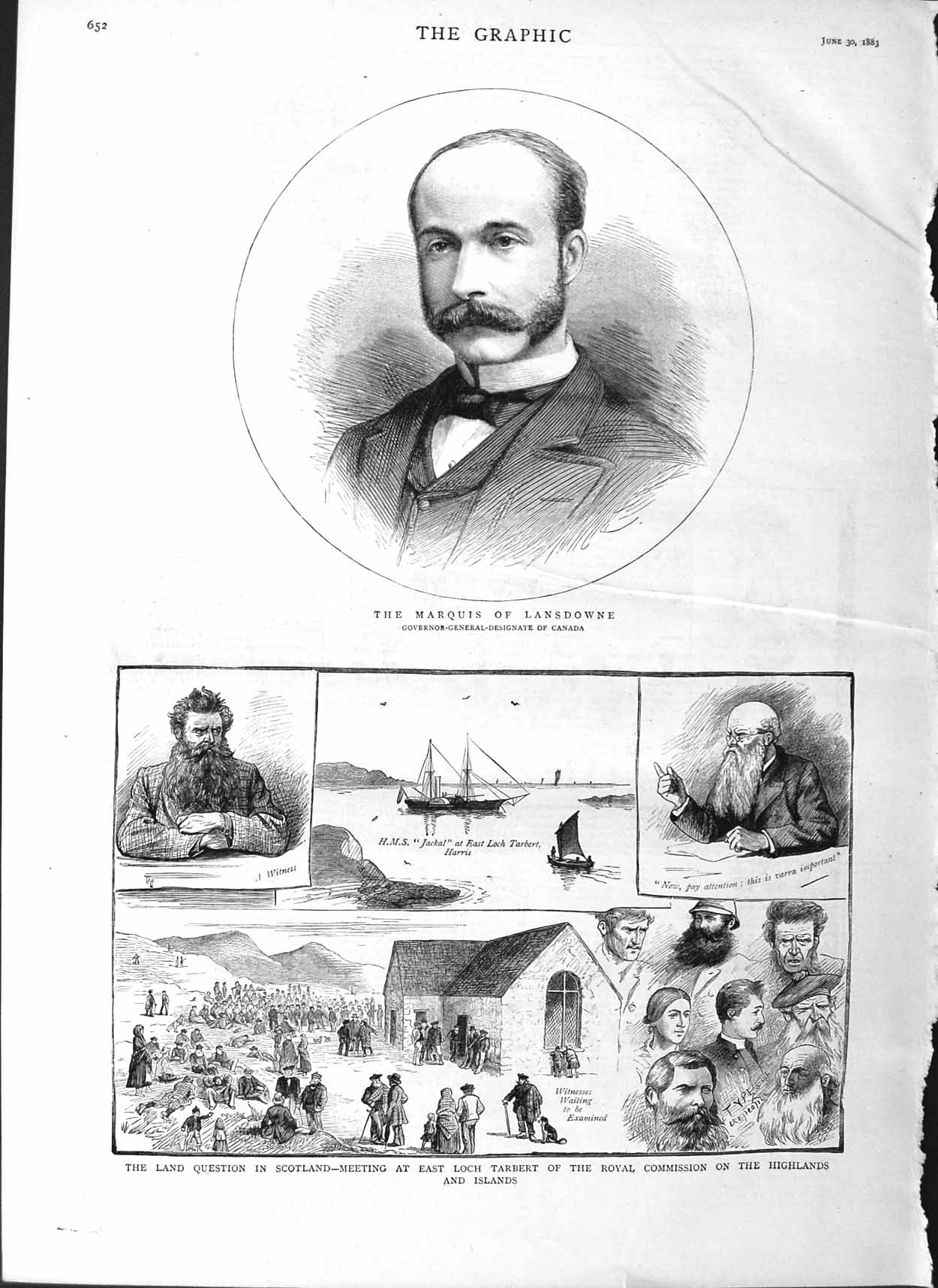 Original Old Antique Print 1883 Marquis Lansdowne Scotland Loch Tarbert Land