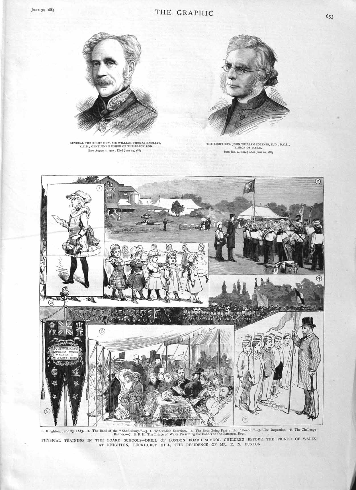 Old Antique Print 1883 London School Children Buckhurst Knollys Colenso 19th