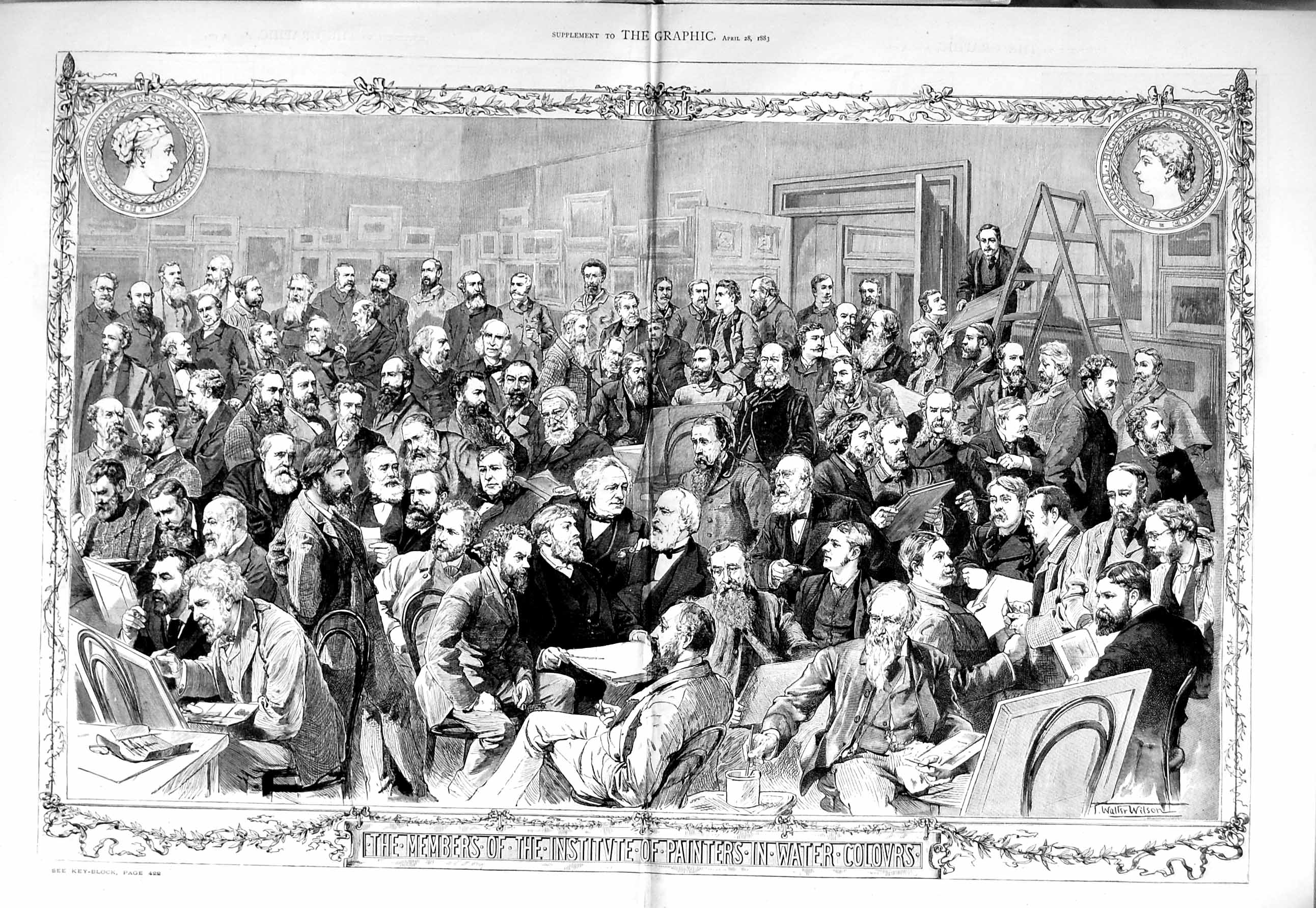 Old Antique Print 1883 Members Painters Water Colours Varden Leitch Art 19th