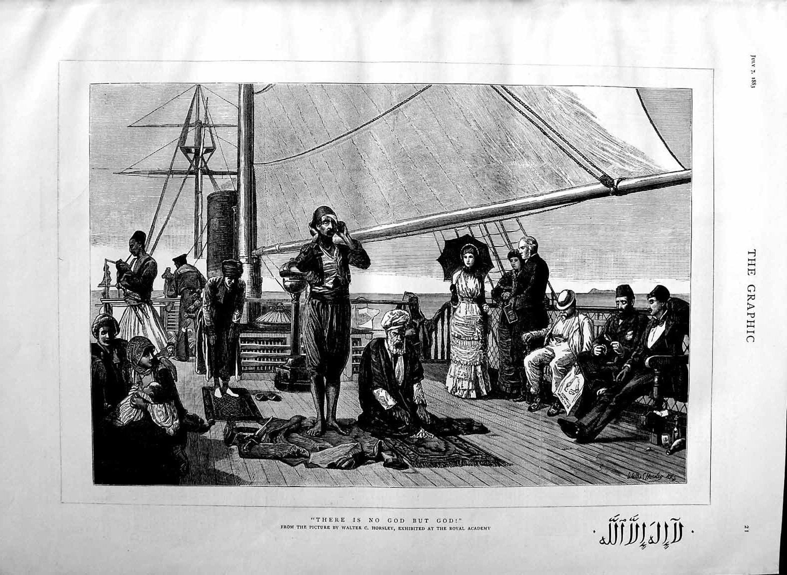 Old Antique Print 1883 Ship Holy Prayers Men Passengers Natives Fine Art 19th