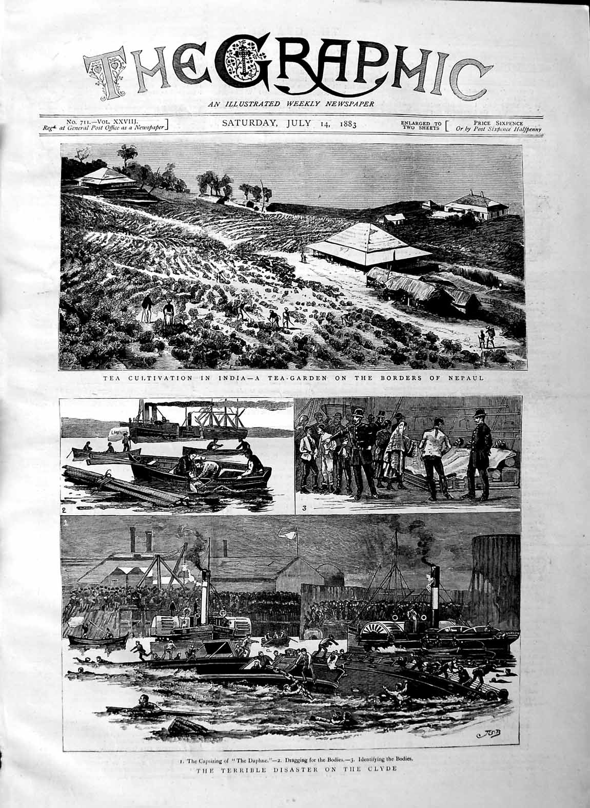 Old Antique Print 1883 River Clyde Daphne Ship Scotland India Cultivation 19th
