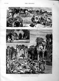 Original Old Antique Print 1883 Southampton Netley Abbey Prince Edward Tower