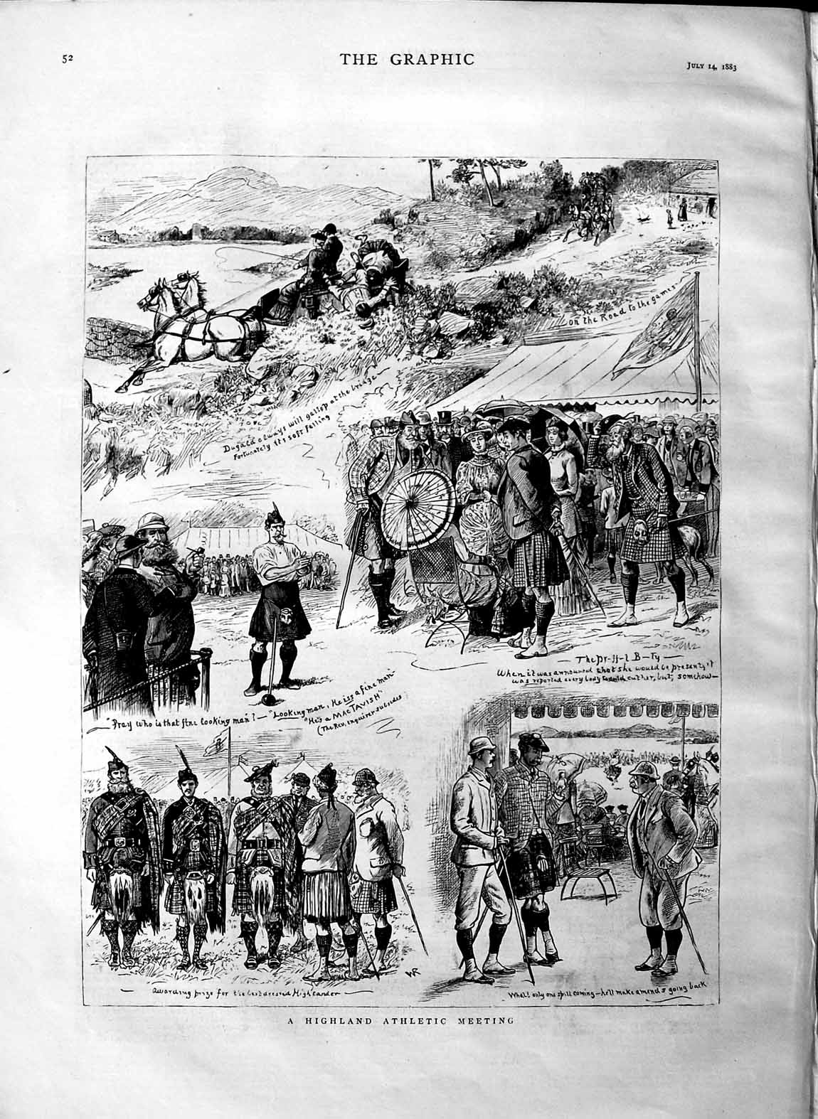Original Old Antique Print 1883 Highland Athletic Meeting Sport Scotland Kilts