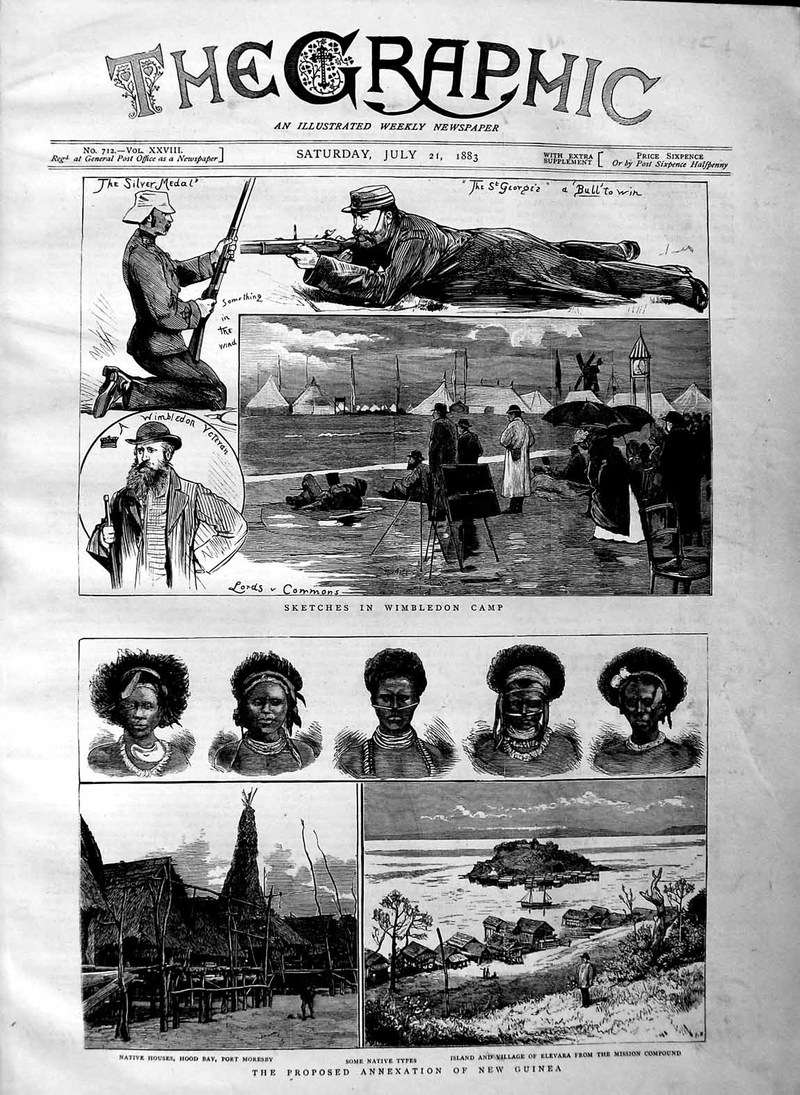 Original Old Antique Print 1883 Annexation New Guinea Natives Elevara Wimbledon