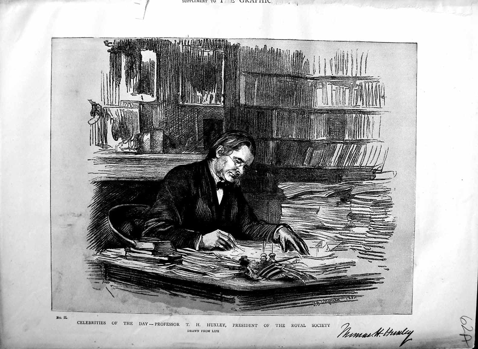 Old Antique Print 1883 Professor Huxley President Royal Society Portrait 0 19th