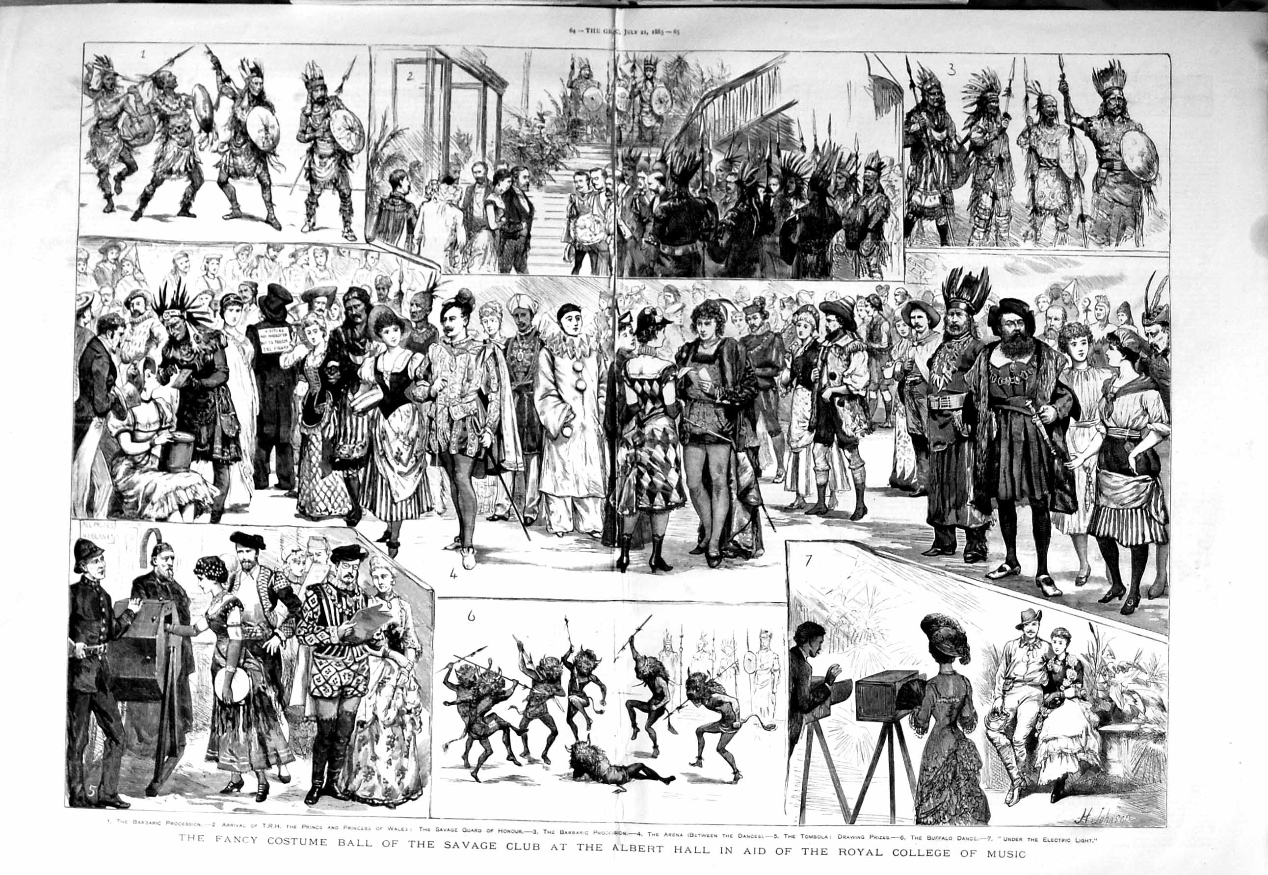 Old Antique Print 1883 Fancy Costume Ball Savage Club Albert Hall Music 0 19th