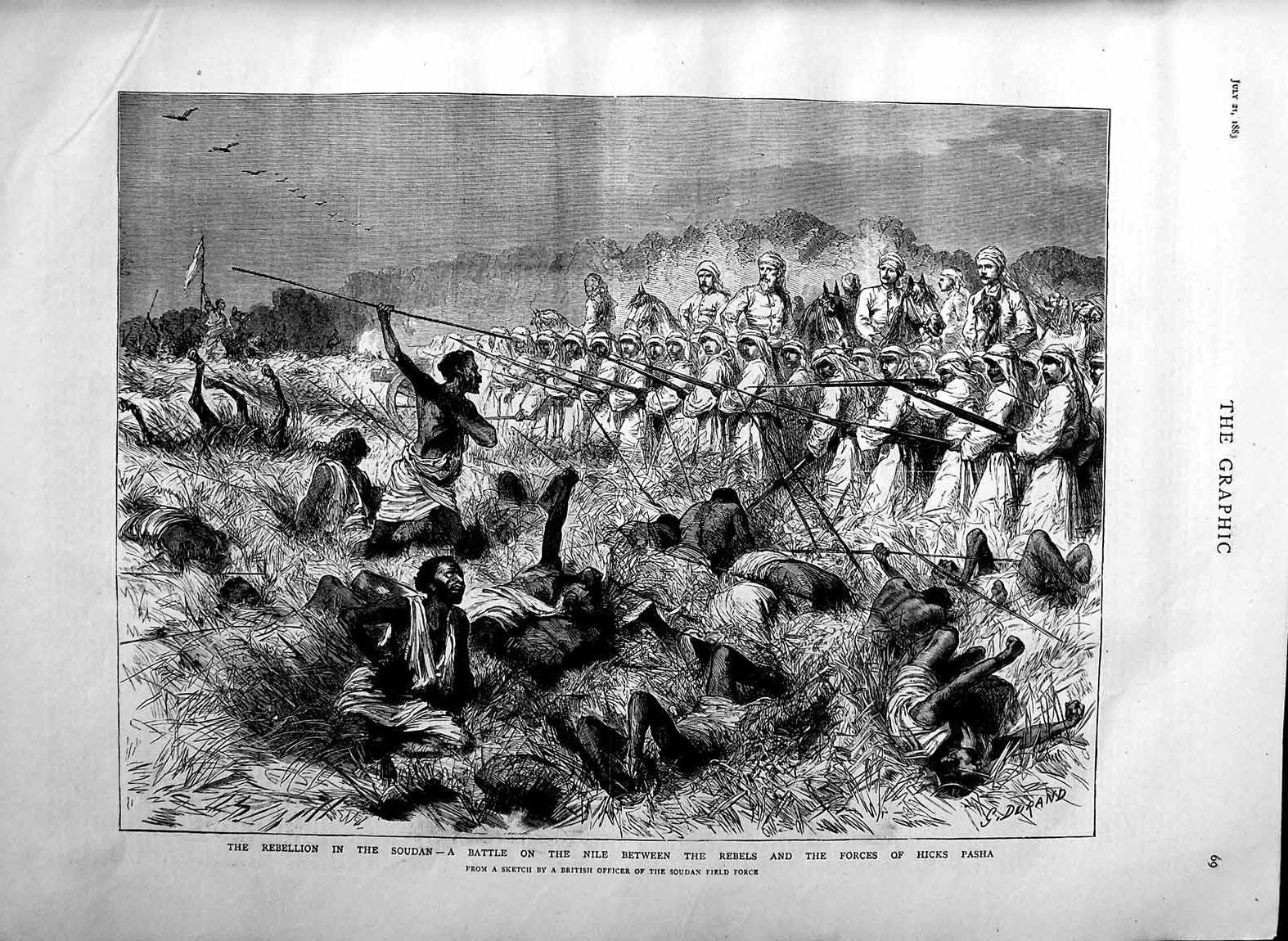 Old Antique Print 1883 War Soudan Battle Nile Rebels Hicks Pasha Natives 19th