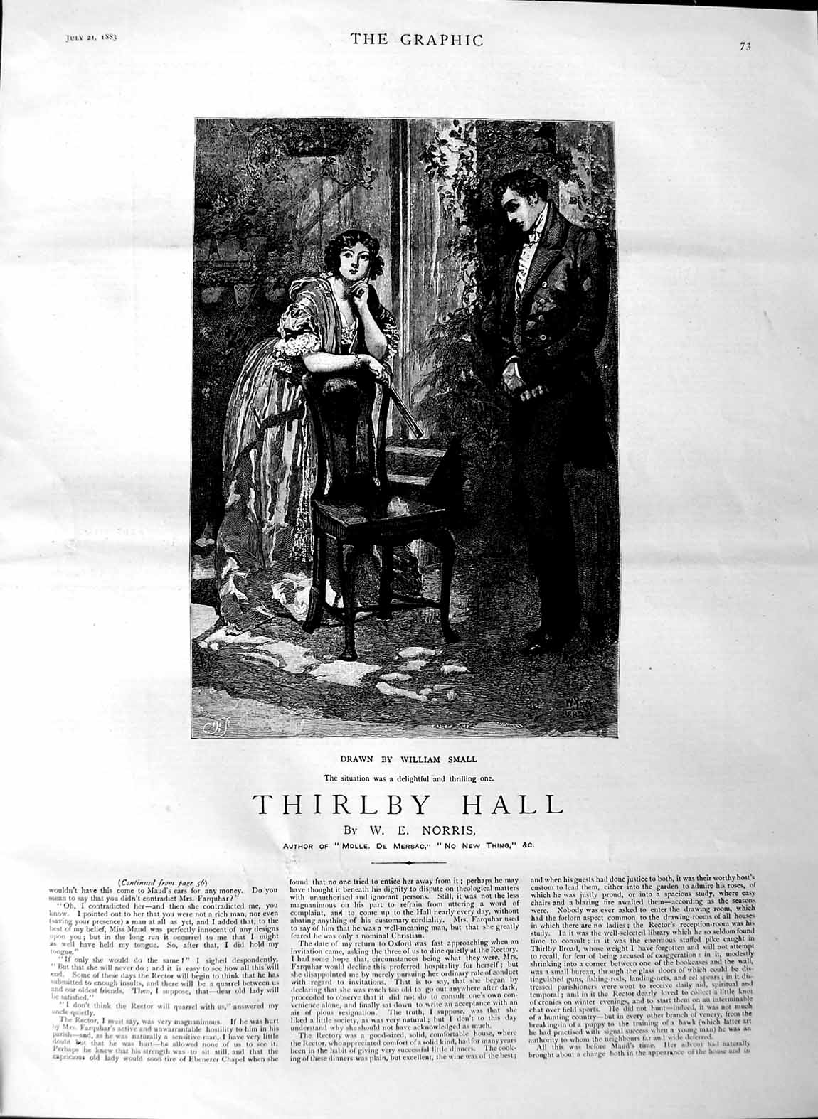 Original Old Antique Print Ref.331 1883 Illustration Story Thirl Hall Romance