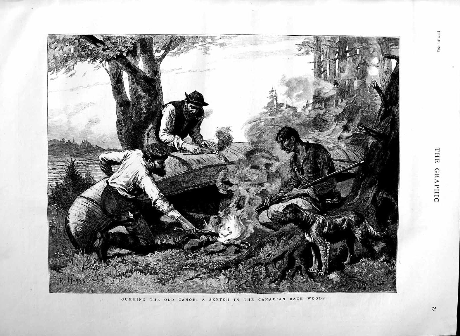 Original Old Antique Print 1883 Gumming Canoe Canada Back Woods F 19th
