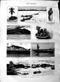 Original Old Antique Print 1883 Africa Calabar Bumboat Canoe Camaroons Guinea