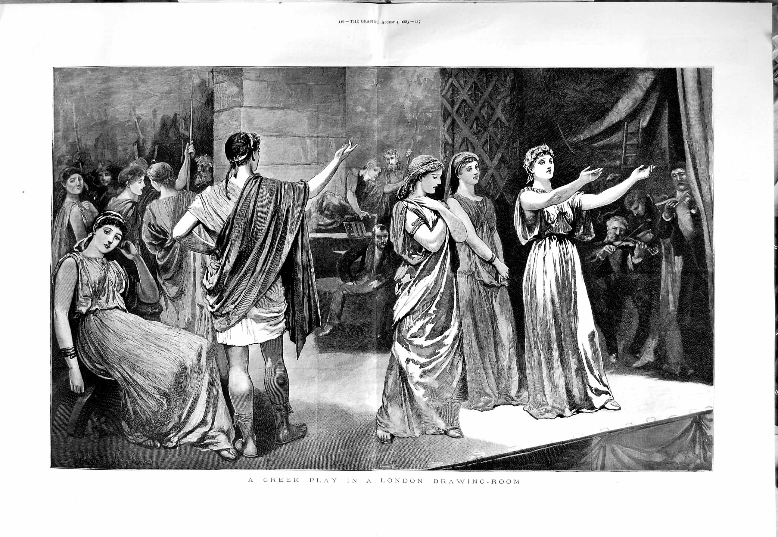 Old Antique Print 1883 Fine Art Greek Play London Drawing-Room Theatre 19th