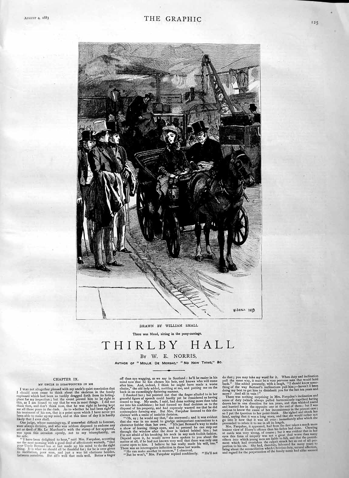 Old Antique Print 1883 Illustration Story Thirlby Hall Horse Carriage Art 19th