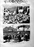 Original Old Antique Print 1883 Earthquake Ischia Wounded People Naples Ship