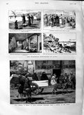 Original Old Antique Print 1883 Choler Egypt Mourners Funeral Earthquake 19th