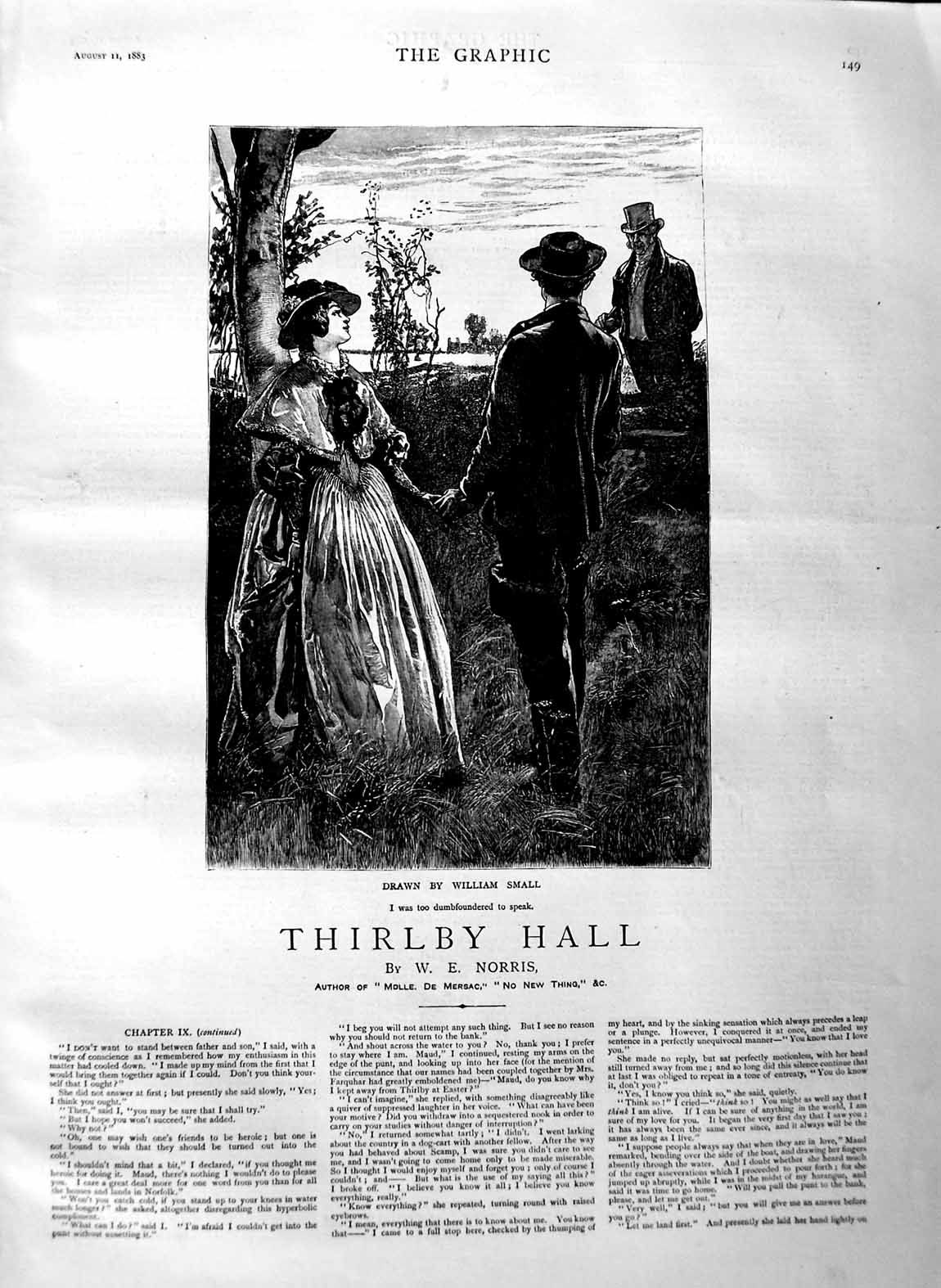 Antique Old Print Ref.330 1883 Illustration Story Thirl Hall Romance Norris