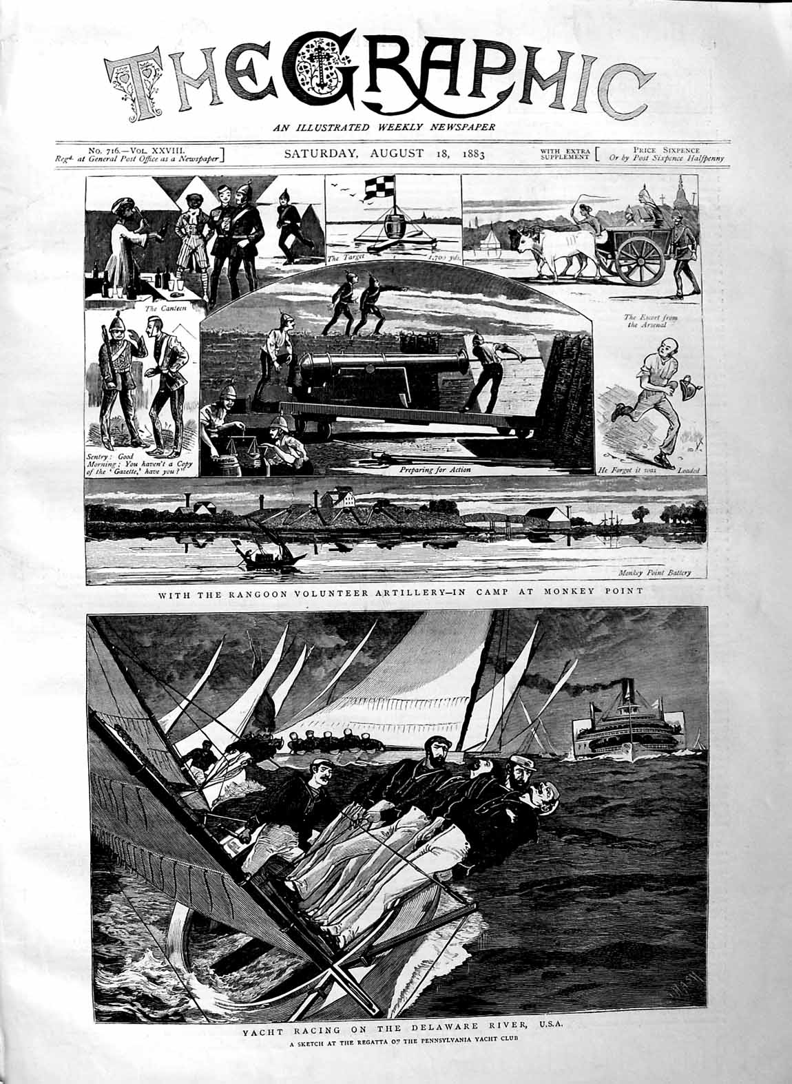 Old Antique Print 1883 Yacht Racing Delaware America Rangoon Monkey Point 19th
