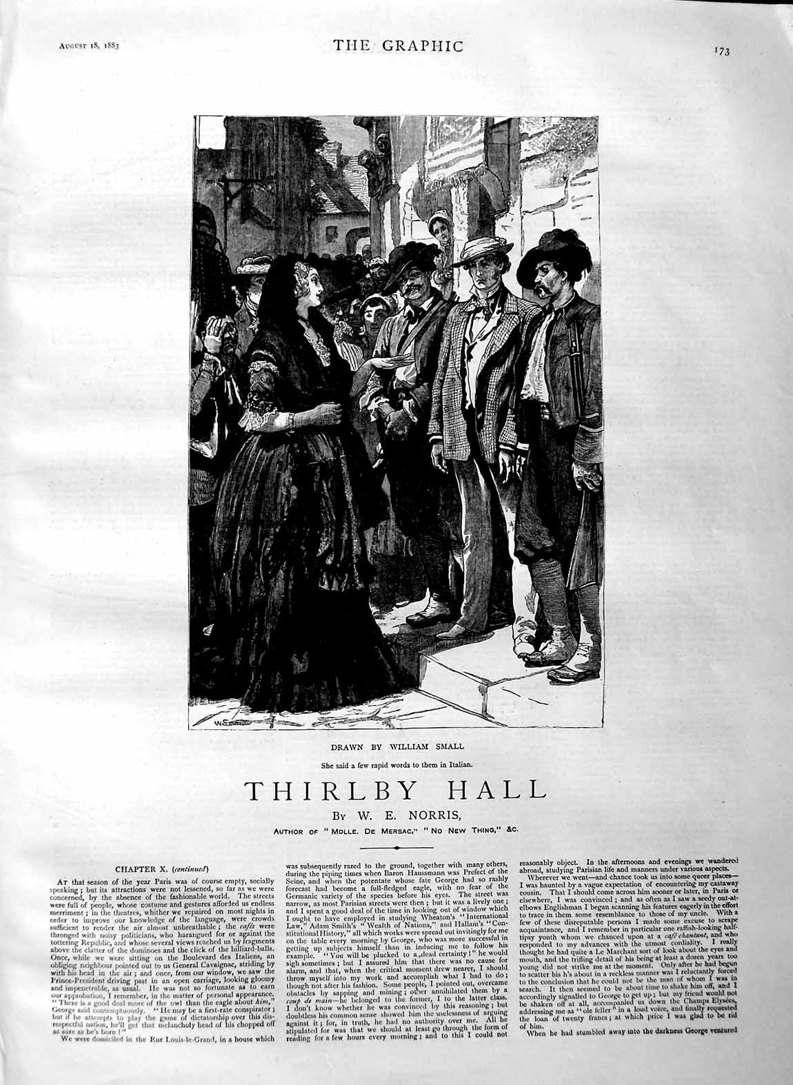 Original Old Antique Print 1883 Illustration Story Thirlby Hall Italian People