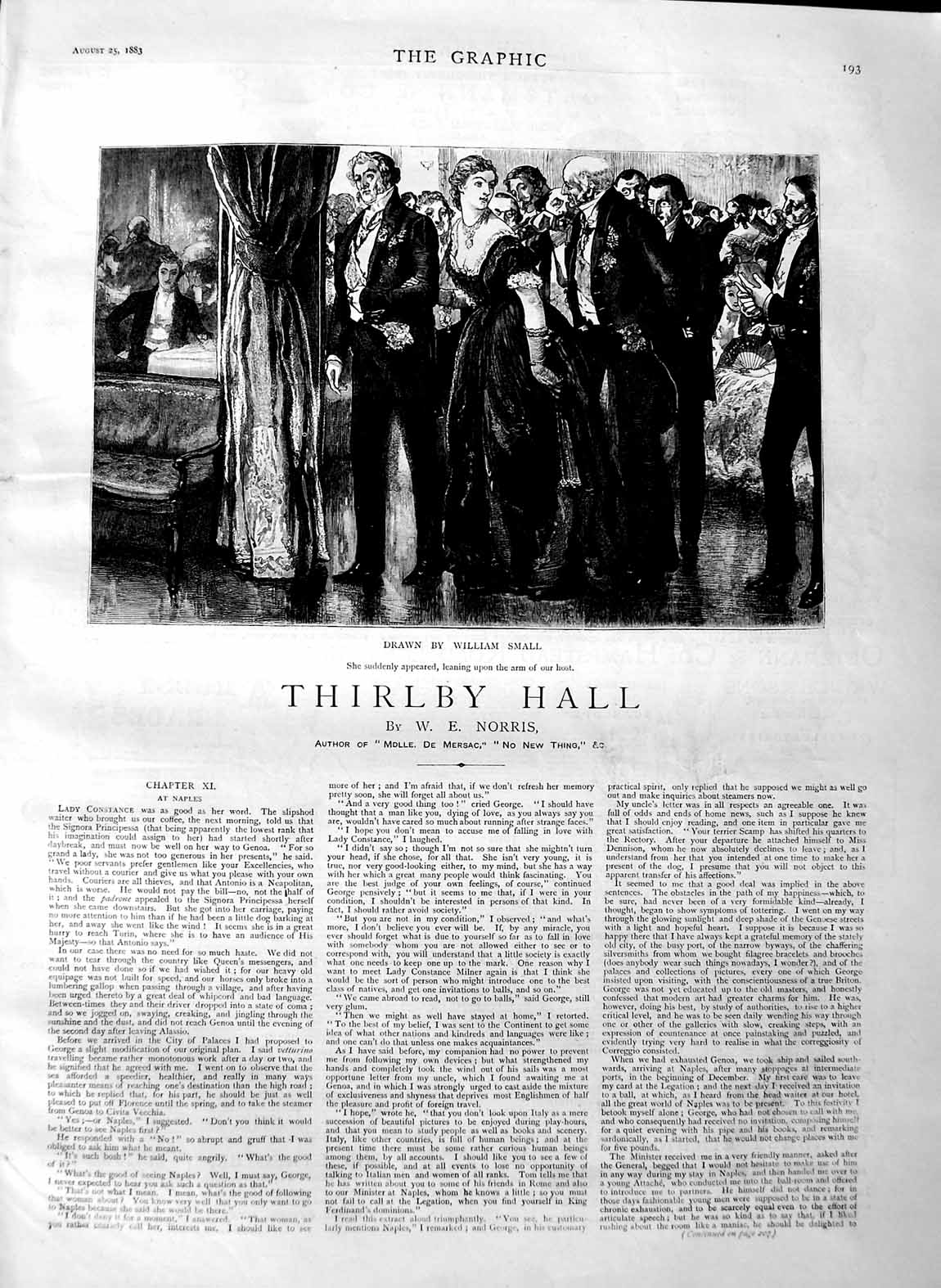 Original Old Antique Print 1883 Illustration Story Thirlby Hall Dance Romance