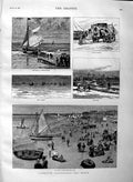 Old Antique Print 1883 Yarmouth Beach Britannia Pier Jetty Pleasure Boat 19th