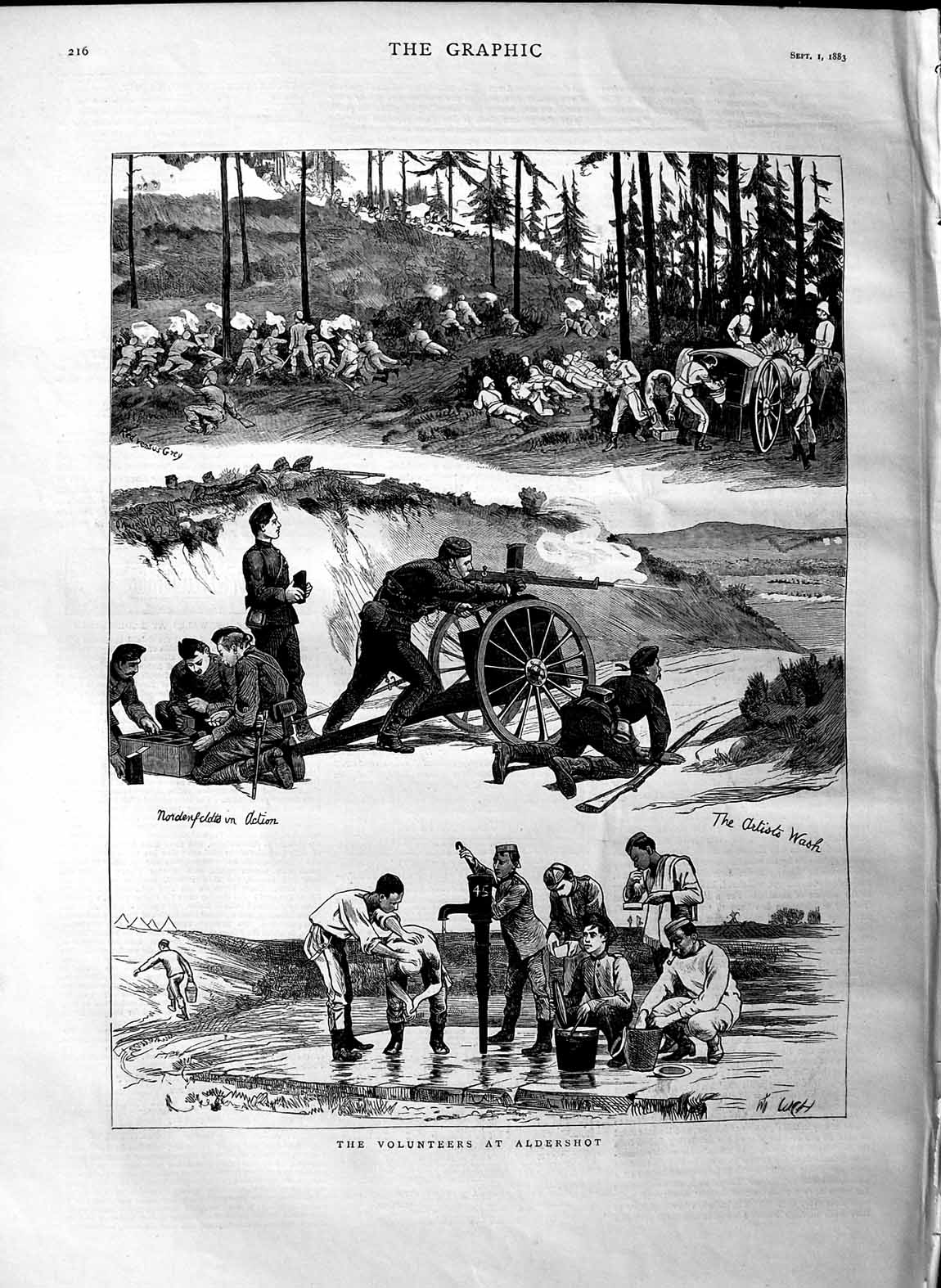 Original Old Antique Print 1883 Army Volunteers Aldershot Siers Gun Shooting