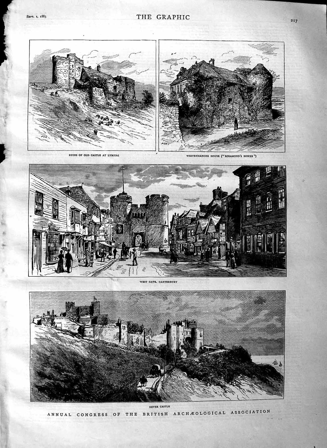 Original Old Antique Print 1883 Archaeology Dover Castle Canterbury Weste 19th