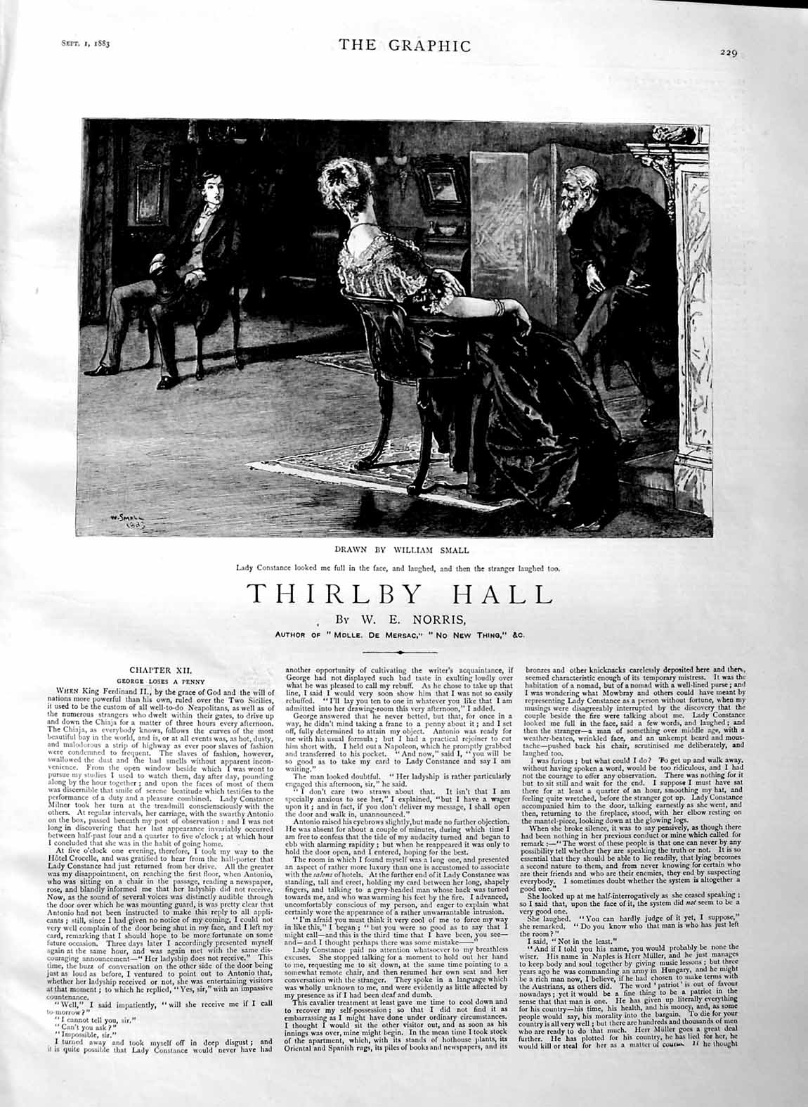 Old Antique Print 1883 Illustration Story Thirlby Hall Lady Constance Art 19th