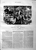 Old Antique Print 1883 Illustration Story Thirlby Hall Man Ladies Horses 19th